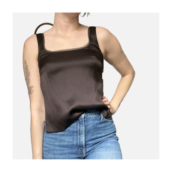 Akris Tops - AKRIS Satin Silk Scoop Neck Raw Hem Tank Blouse Black Size 4